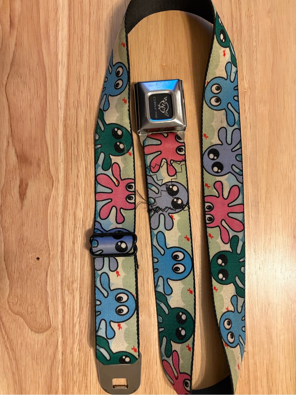 Y2K Buckle-Down Multi Color Octopus Print Belt with Corvette Seat Belt Buckle
